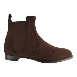 HERMES SUEDE BRIGHTON BROGUE WOMEN'S BROWN CHELSEA ANKLE BOOTS SHOES EU 40.5